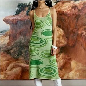 House of Sunny Size 2 Dress with Lilypad Green Swirl Pattern